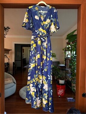 Baltic Born Navy Floral Wrap Dress with Floral Pattern